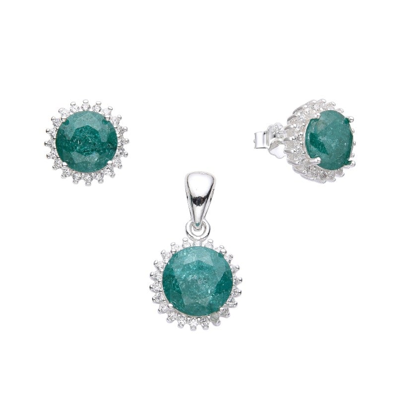 Juego circulo verde con circones - Plata