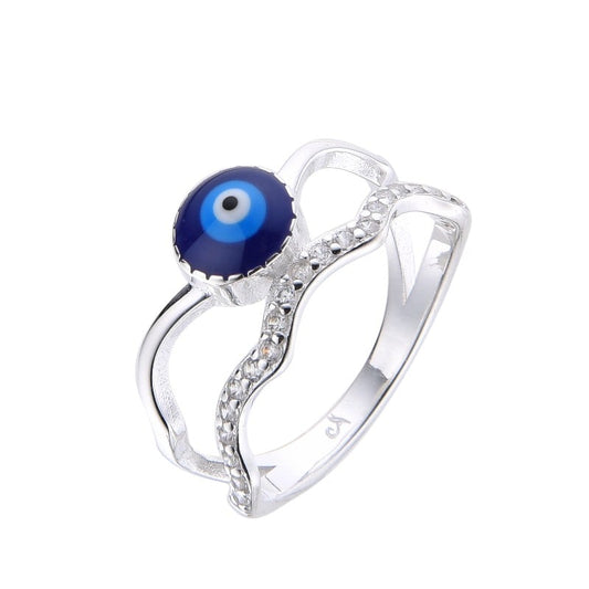 Anillo ojo turco doble con circones - Plata