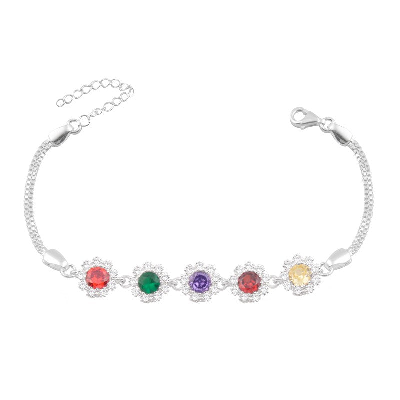 Pulsera con margaritas de colores - Plata
