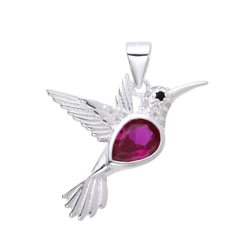 Dije colibri con circon piedra rubi - Plata