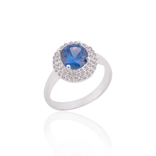 Anillo de promesa piedra azul circones - Plata