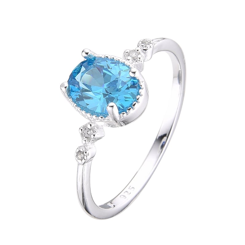 Anillo de promesa piedra celeste y circones - Plata