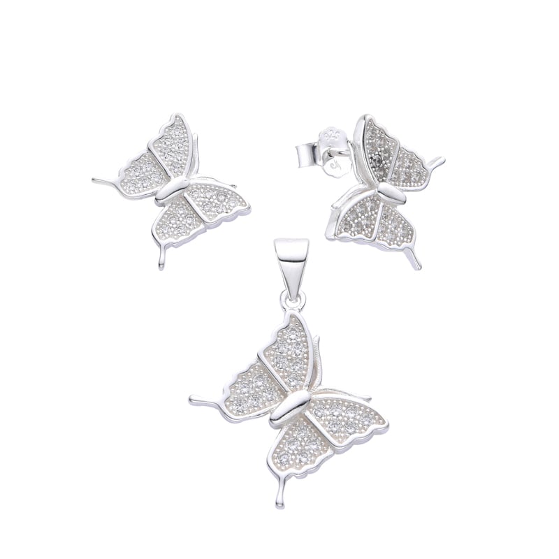 Juego mariposa con circones - Plata