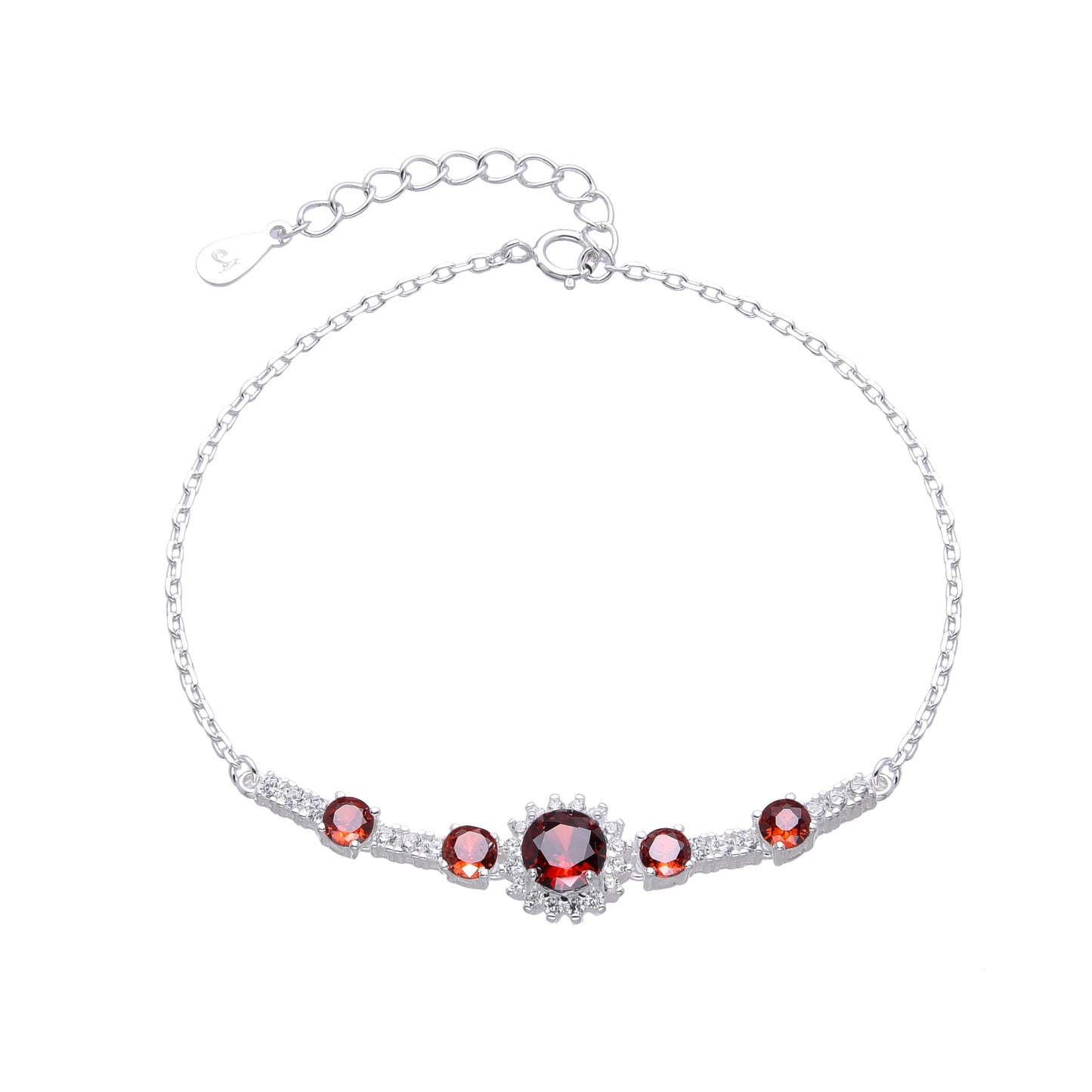 Pulsera roseta y tennis piedra rubi - Plata