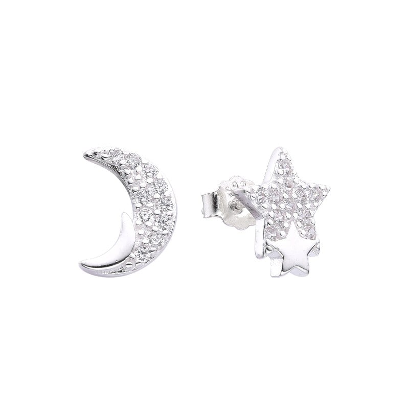 Arete luna y estrella circones - Plata