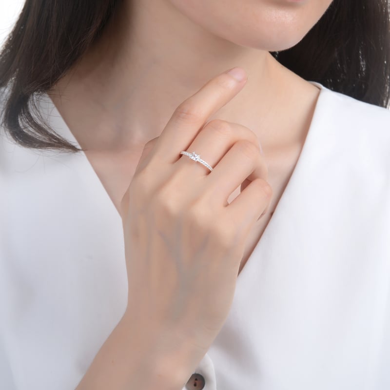 Anillo de compromiso cuadrado circones - Plata