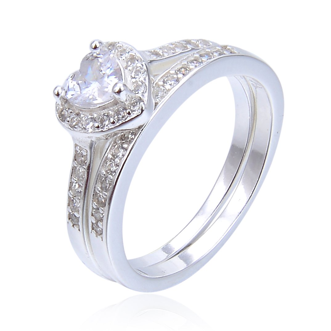 Anillo de compromiso doble corazón circones - Plata