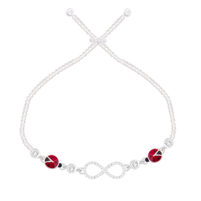 Pulsera regulable mariquita con circones - Plata