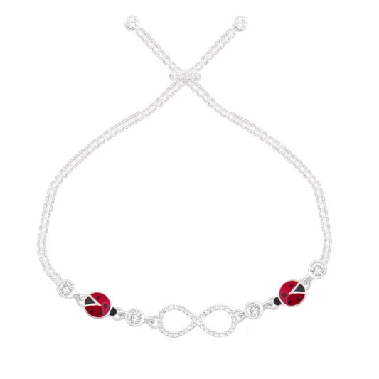 Pulsera regulable mariquita con circones - Plata