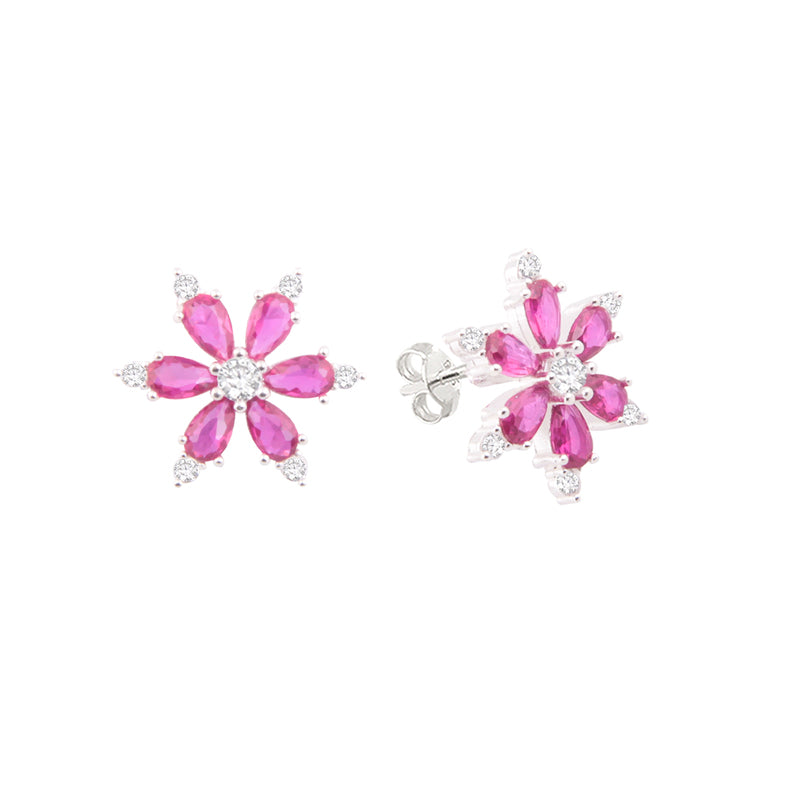 Arete flor piedra - Plata