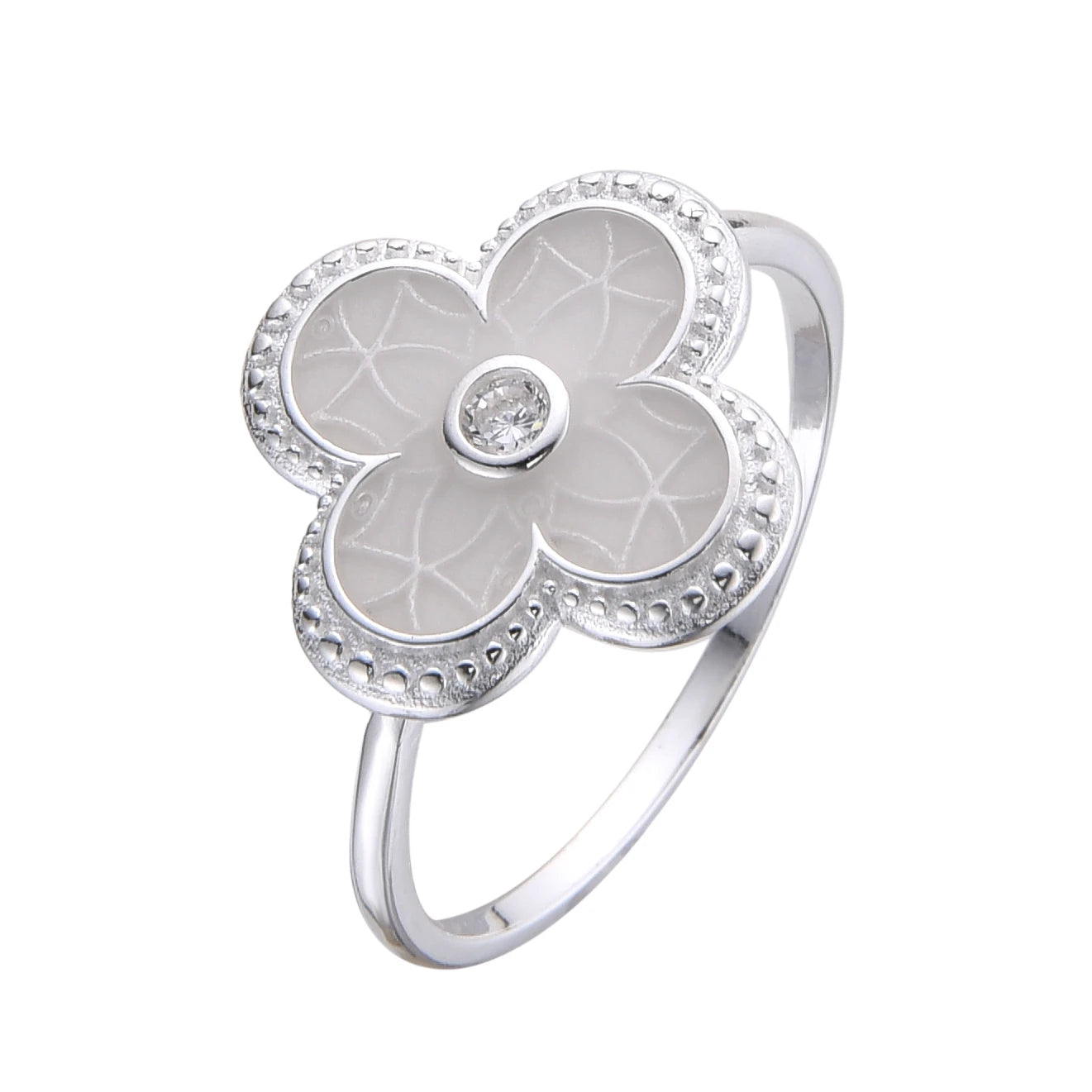 Anillo VAN flor nacar con circon - Plata