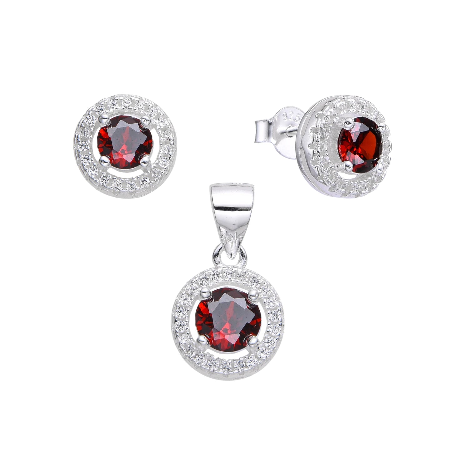 Juego piedra granate con circones - Plata