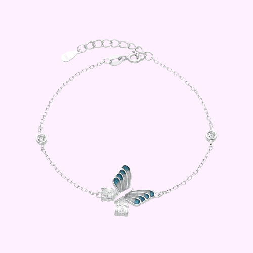 Pulsera mariposa celeste y punto de luz - Plata