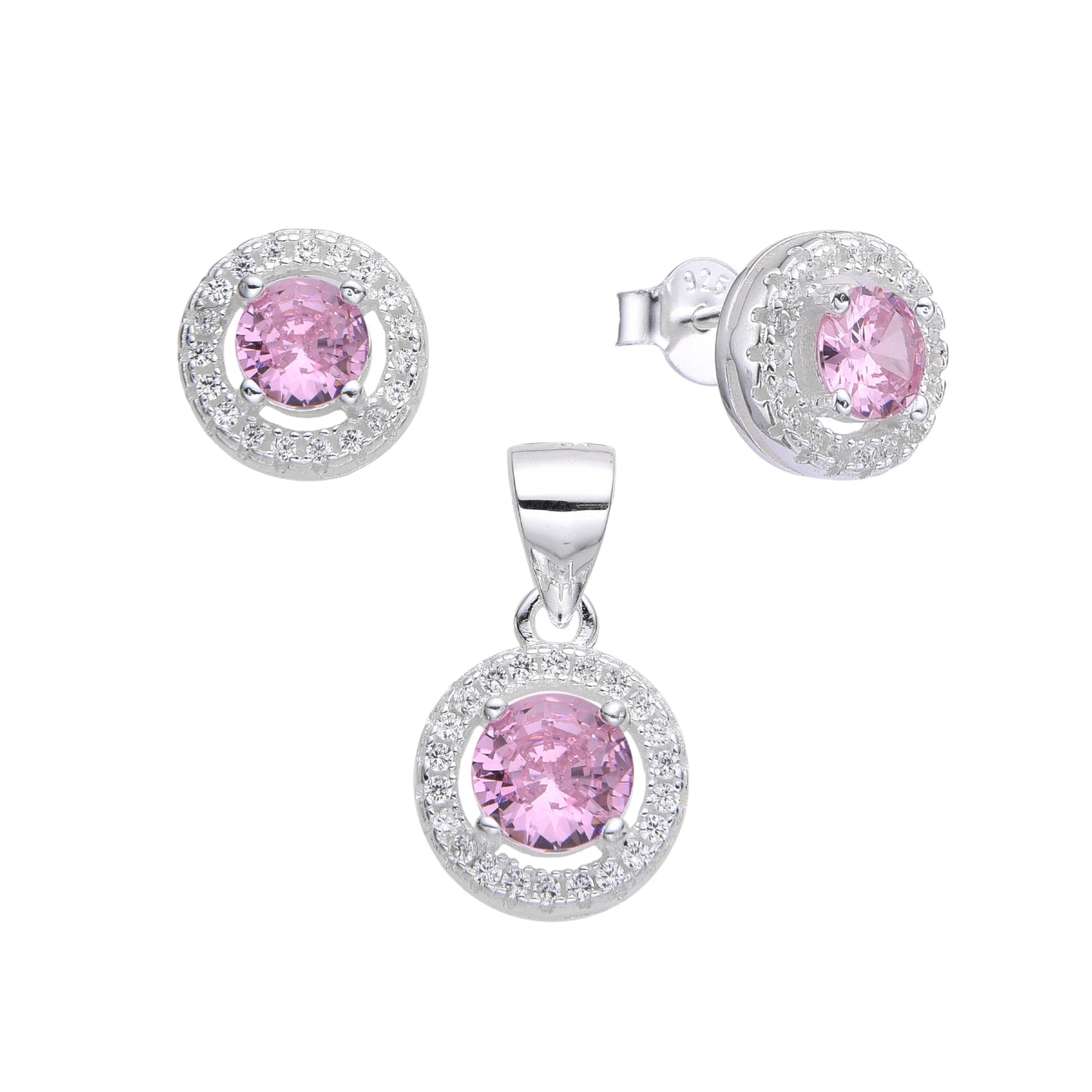 Juego piedra rosa de francia con circones - Plata