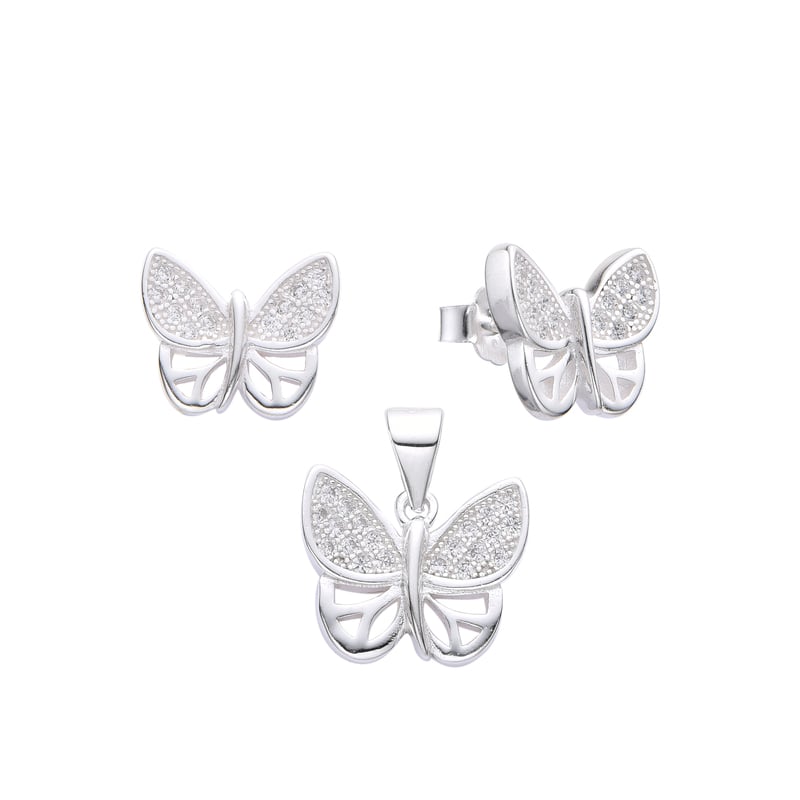 Juego mariposa con circones - Plata