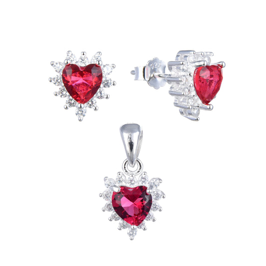 Juego corazon piedra rubi - Plata