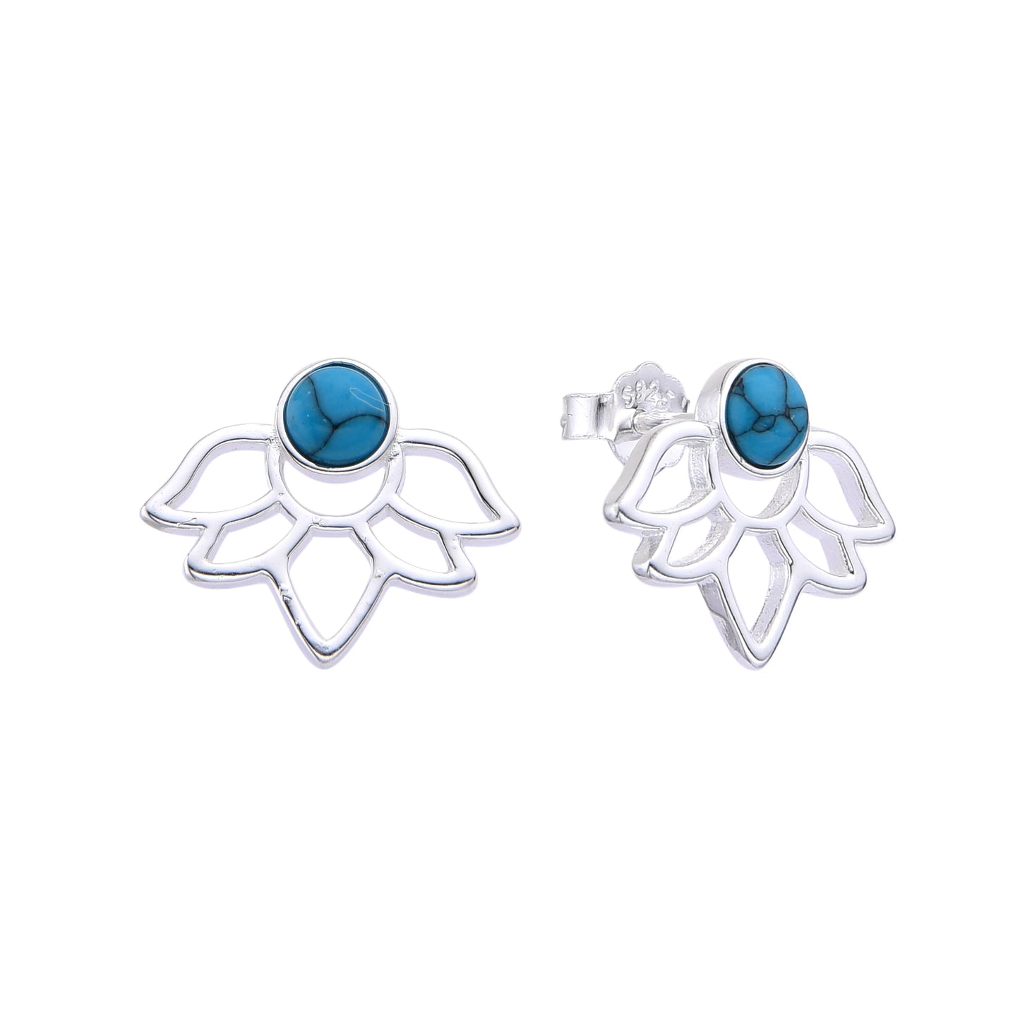 Arete flor de loto piedra turquesa pegado - Plata