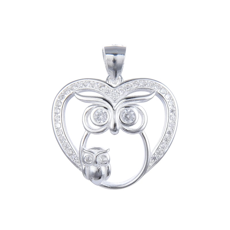 Dije de buho corazon con circones - Plata