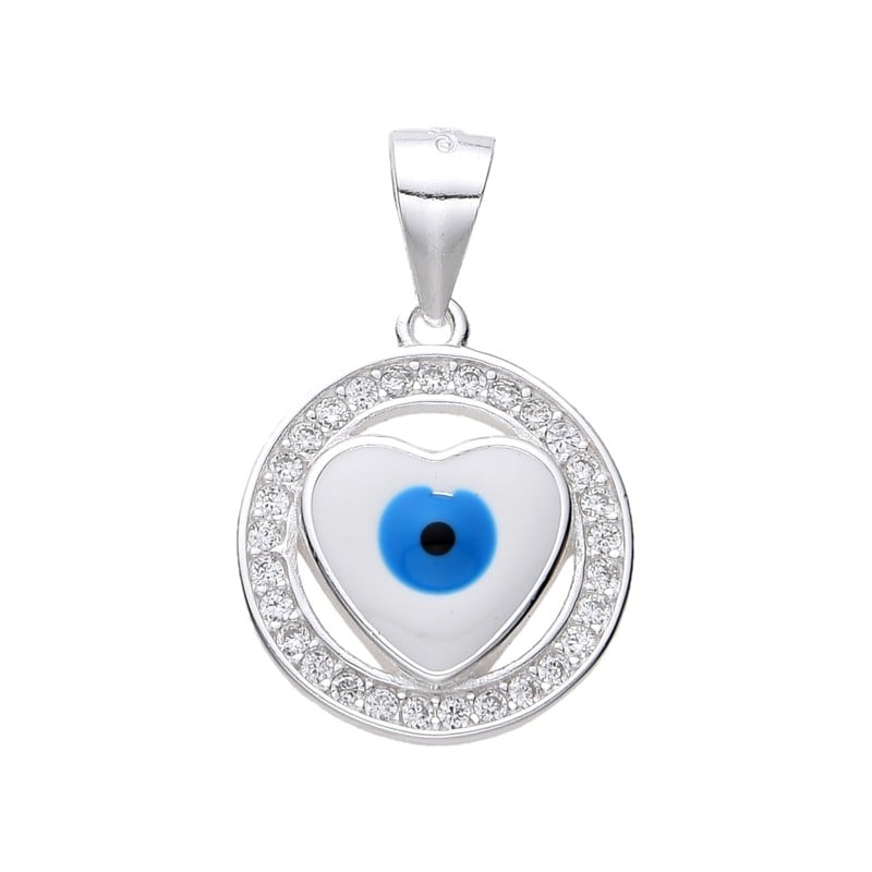 Dije de ojo turco corazón circular - Plata