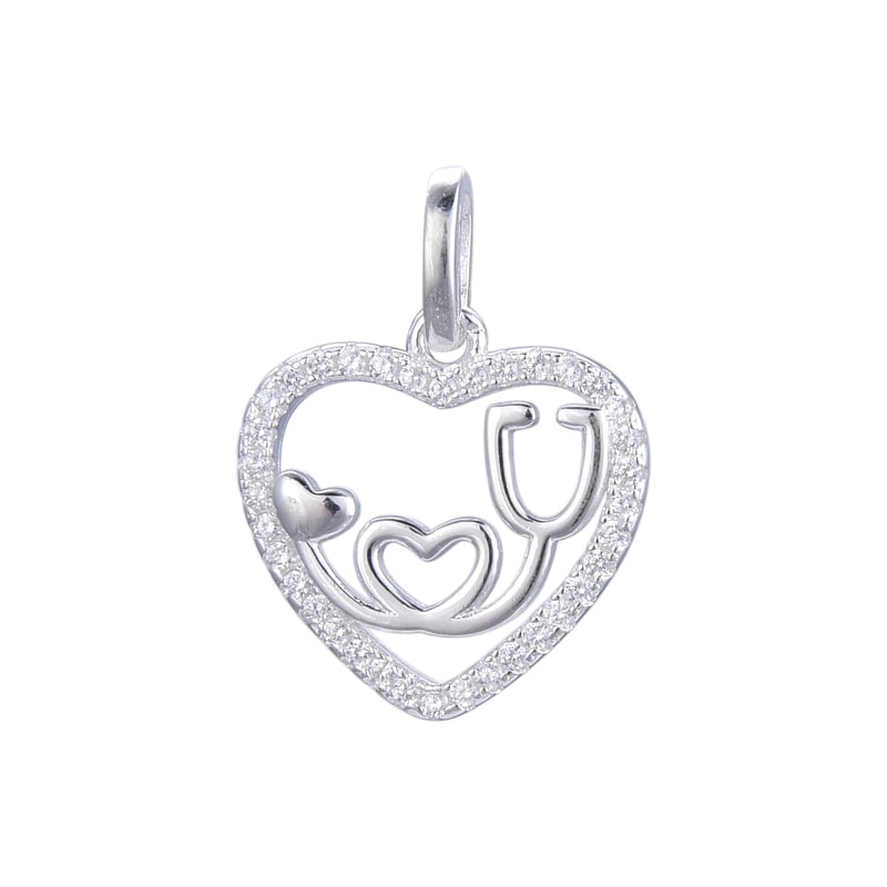 Dije corazón con estetoscopio - Plata