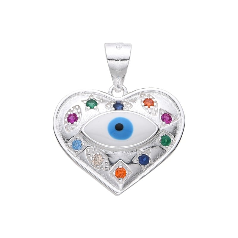 Dije corazcon ojo turco con circones de colores - Plata