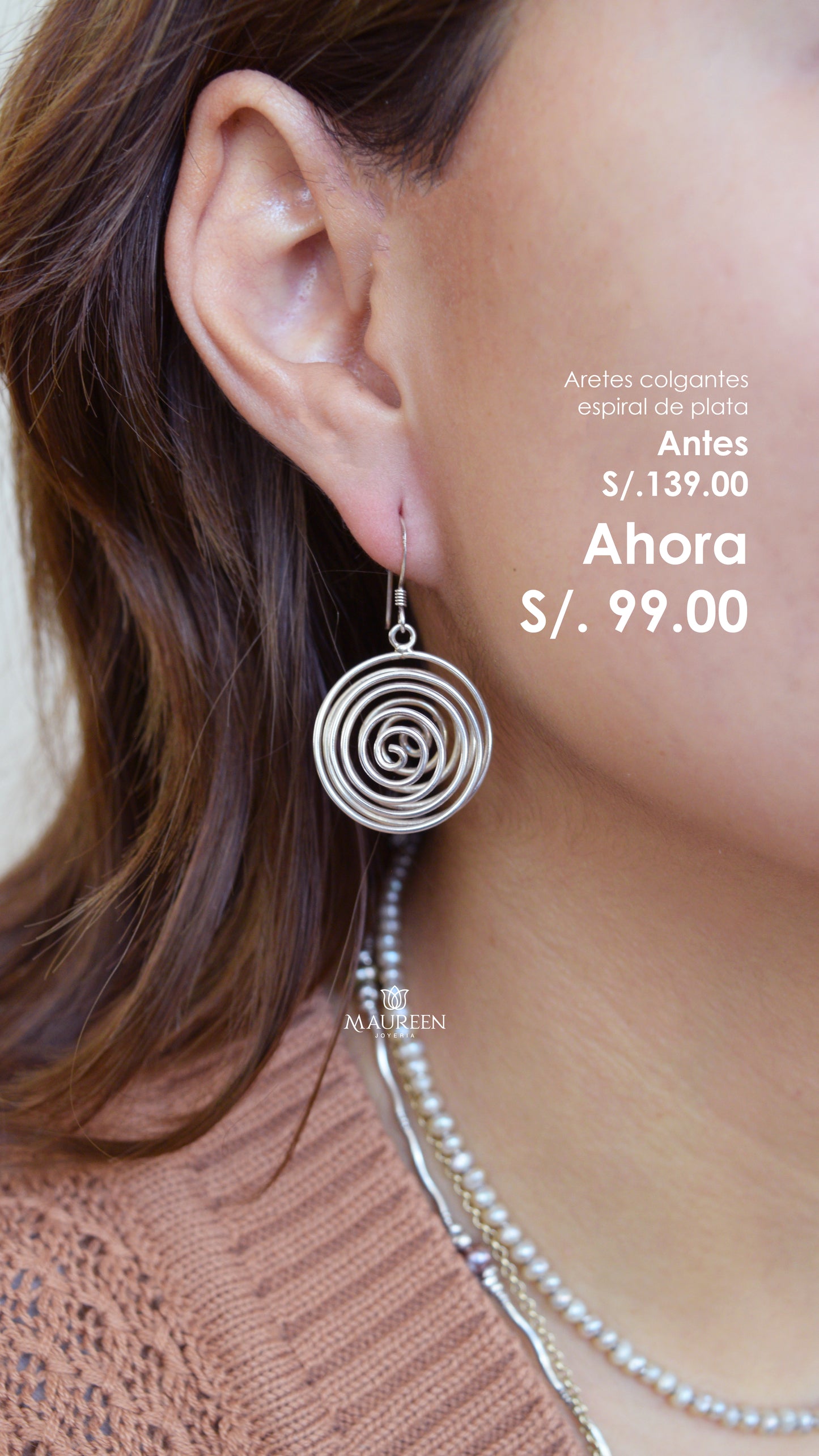 Arete colgante espiral - Plata