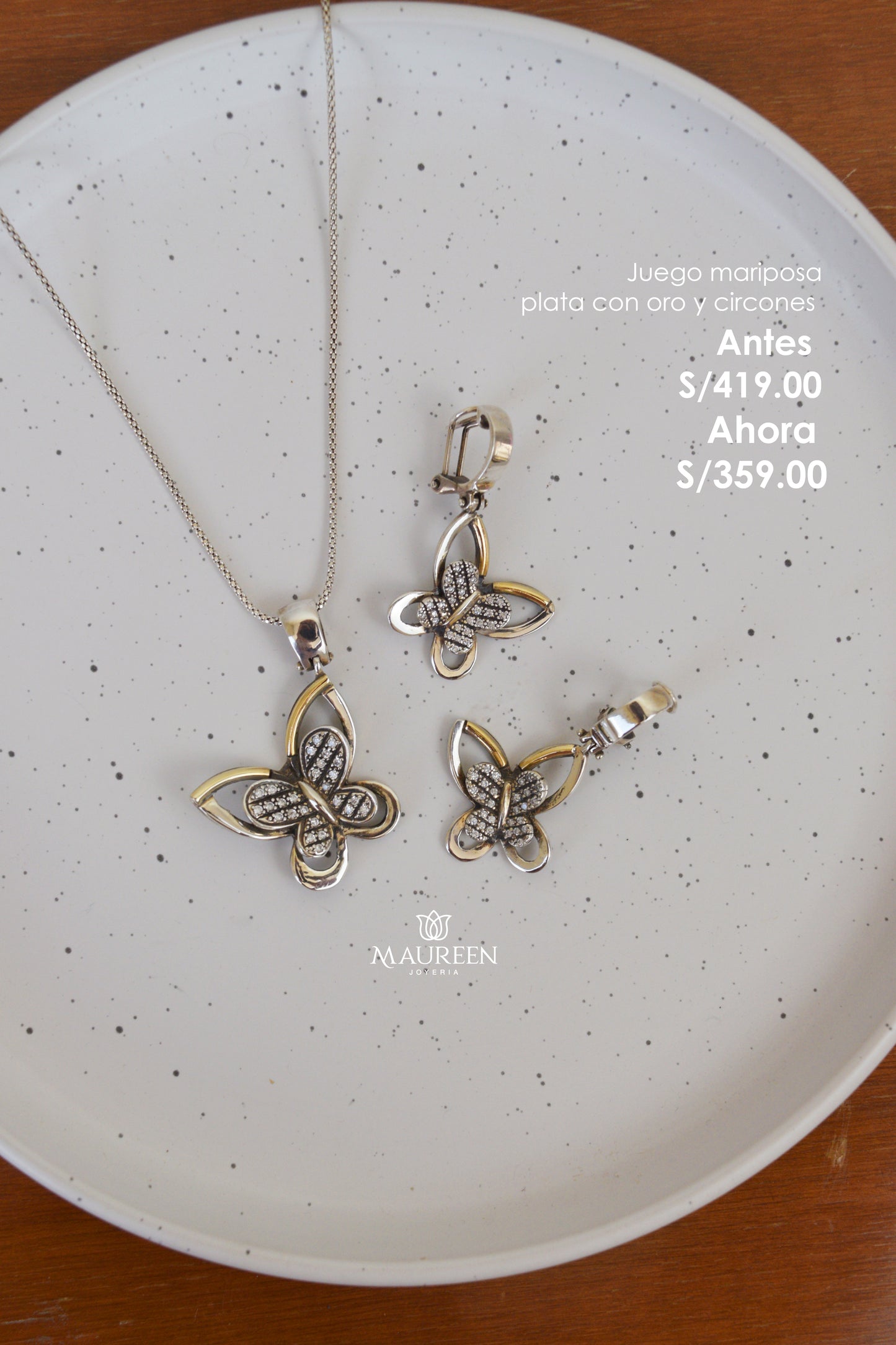 Juego de mariposa con circones - Plata/Oro