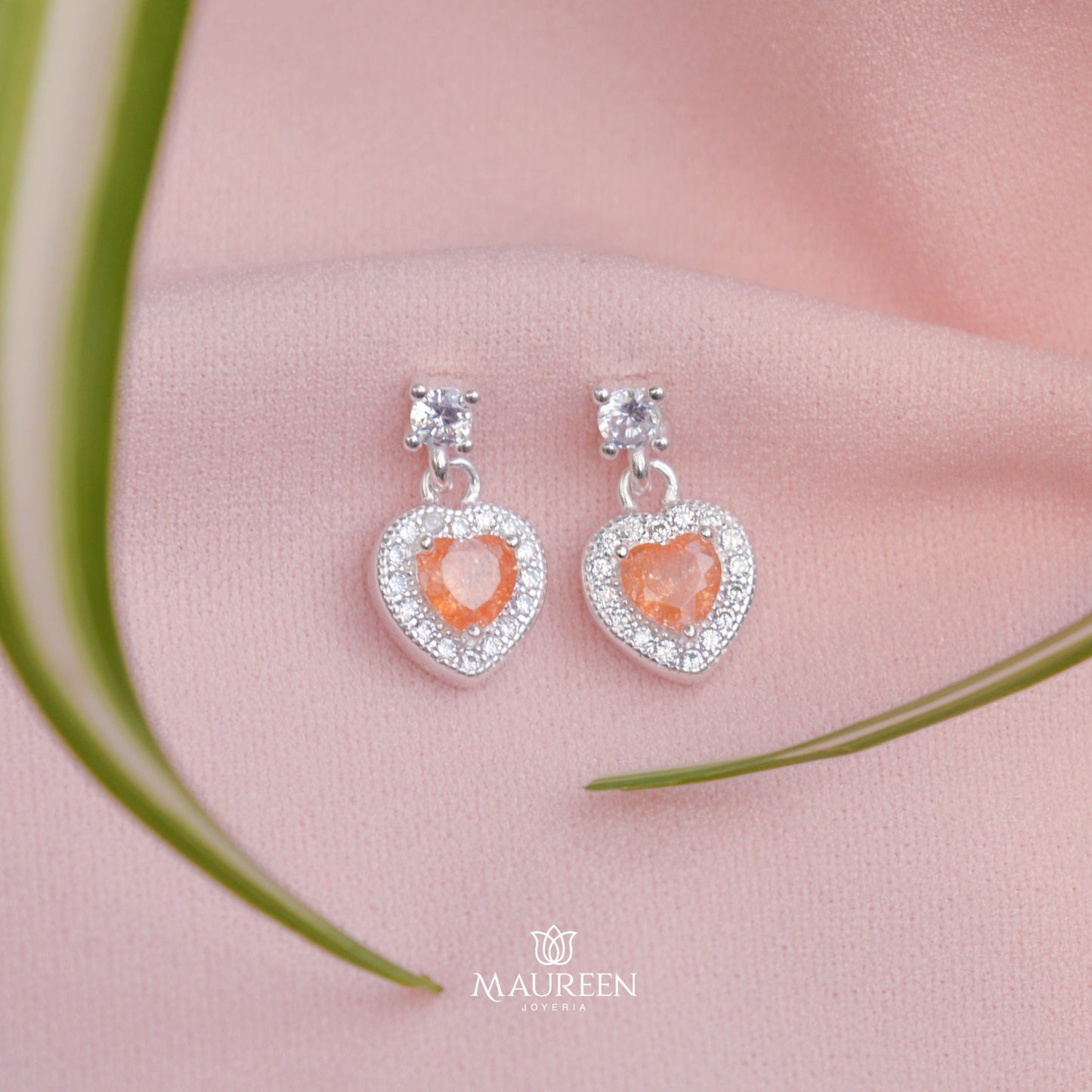 Arete gota opalo naranja pegado - Plata