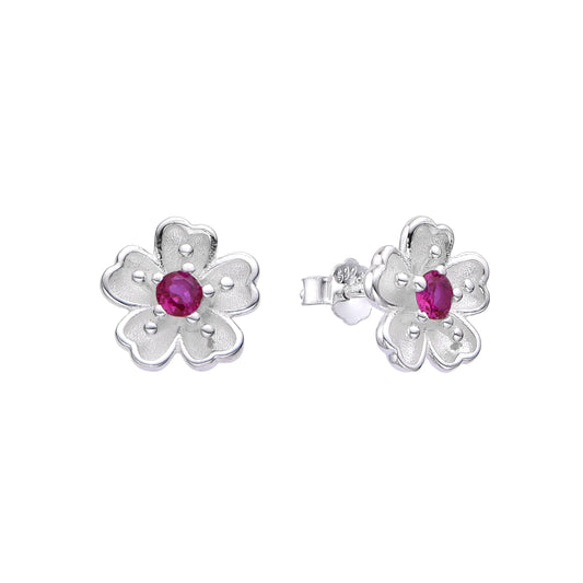 Arete flor rubi puntos  - Plata