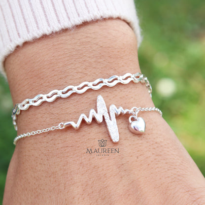 Pulsera ritmo cardiaco con dije corazón - Plata