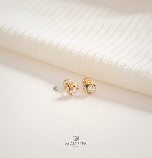 Arete  tornillo flor circon blanco - Oro