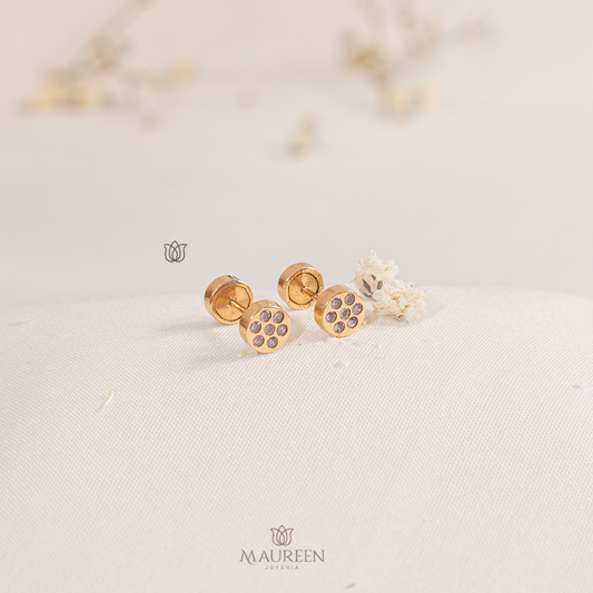 Arete abridor tambor flor circular - Oro