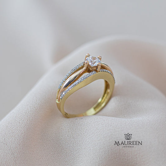 Anillo de compromiso doble con circones - Oro