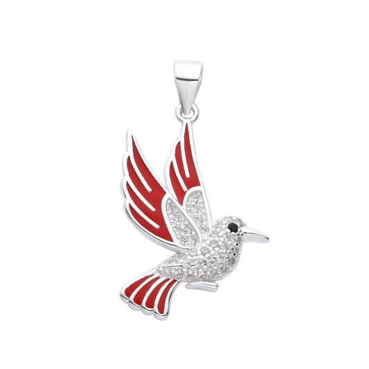 Dije colibri alas rojas con circones - Plata