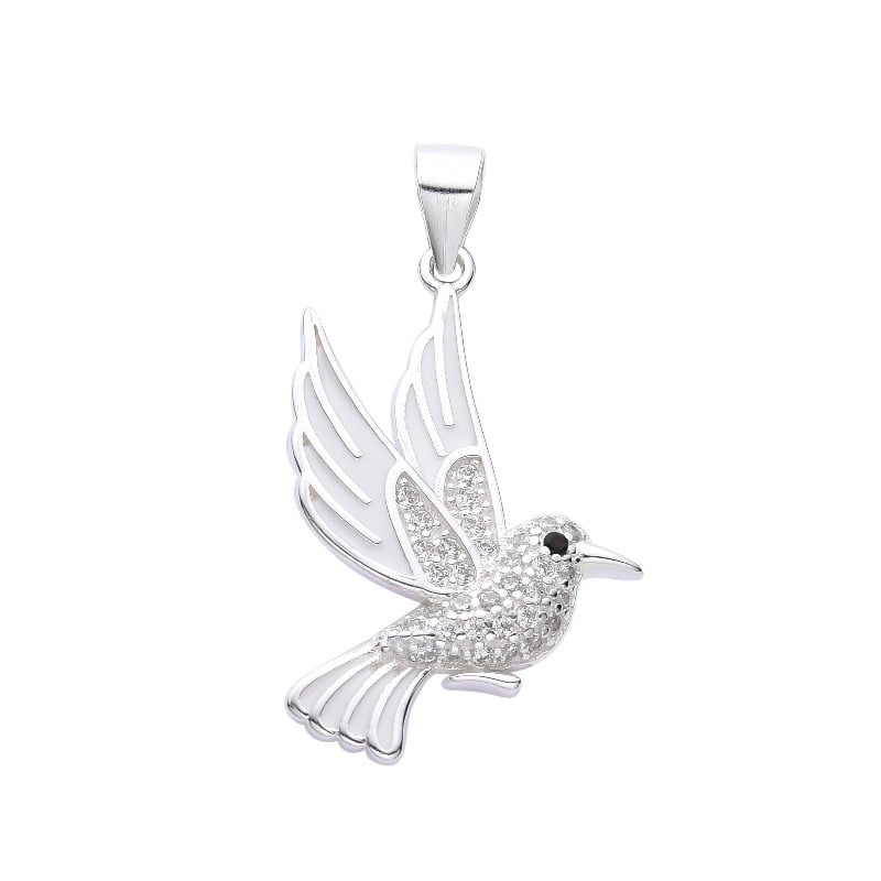 Dije colibri blanco con circones - Plata