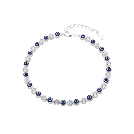 Pulsera ojo turco azul circular y punto de luz - Plata