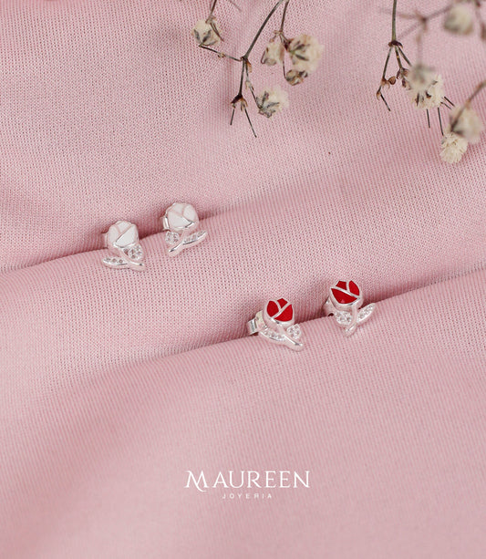 Arete mini tulipán con circones - plata