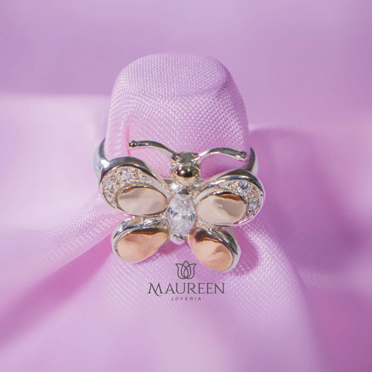 Anillo mariposa plata con oro rosado
