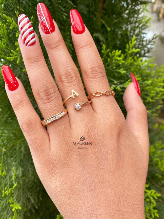 Anillo  inicial con piedra segun tu mes de nacimiento - Oro