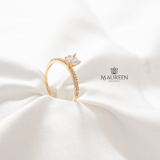 Anillo de compromiso solitario con circones - Oro