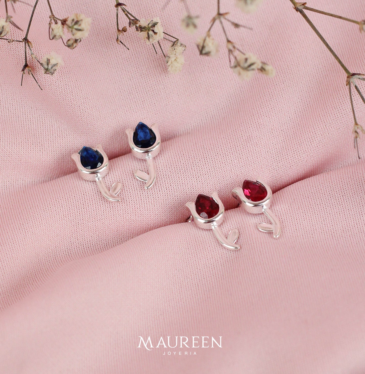 Arete tulipán circón  - plata
