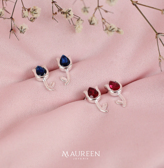 Arete tulipán circón  - plata