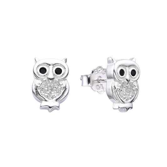Arete buho circones y ojos onix - Plata