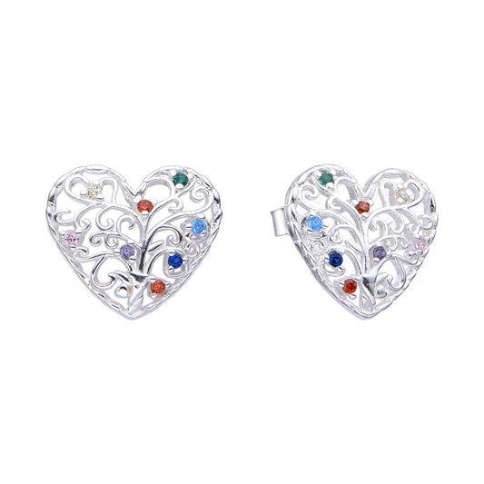 Arete corazon calado con circones  - Plata