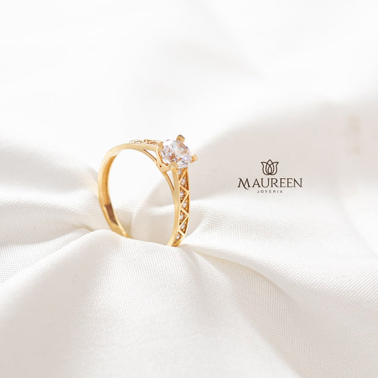 Anillo de compromiso rayas con circones - Oro
