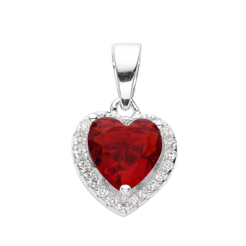Dije corazón roseta piedra rubi - Plata