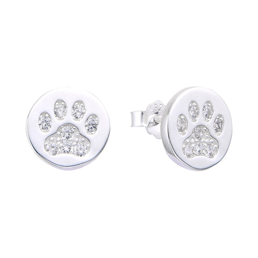 Arete huella circular con circones  - Plata
