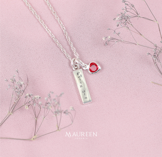Collar placa con dije corazon rubi - Plata