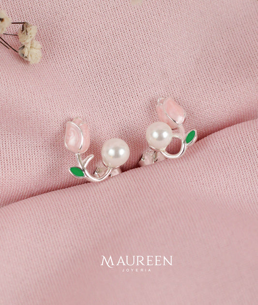 Arete tulipán perla  - plata