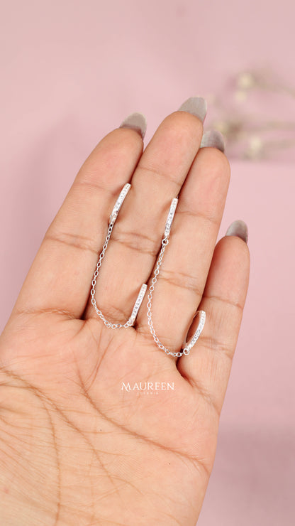 Argolla earcuff doble con cadena  - Plata